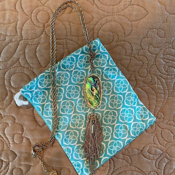 Kendra Scott Rayne Abalone Shell Tassel Pendant Necklace Gold Tone - Picture 2 of 5